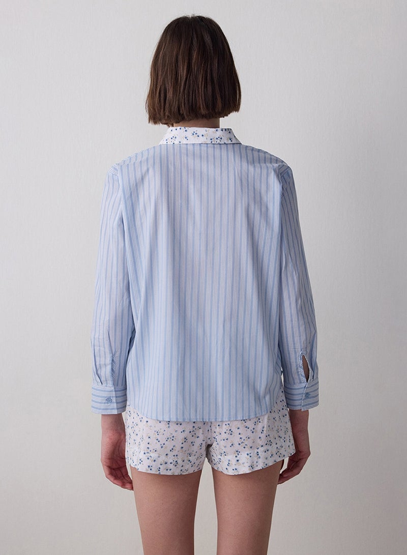 بنتي طقم بيجامة بأكمام طويلة وياقة قميص وشورت - Image 5